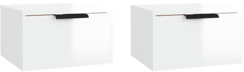 vidaXL 2X Wand Nachttisch Hängend Nachtschrank Nachtkonsole Nachtkommode Schlafzimmer Schrank Kommode Hängeschrank Wandschrank Hochglanz-Weiß 34x30x20cm