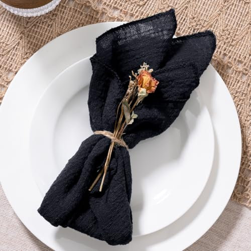 MLMW Schwarze Stoffservietten, 6 Stück, Leinen, waschbar, 41 x 41 cm, für Hochzeit, Party, Babyparty, Brautparty, Geburtstag, Tischdekorationen