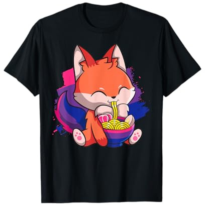 Bisexual Pride Bi Kawaii Fuchs Ramen Nudeln Bisexuelle Flagge T-Shirt