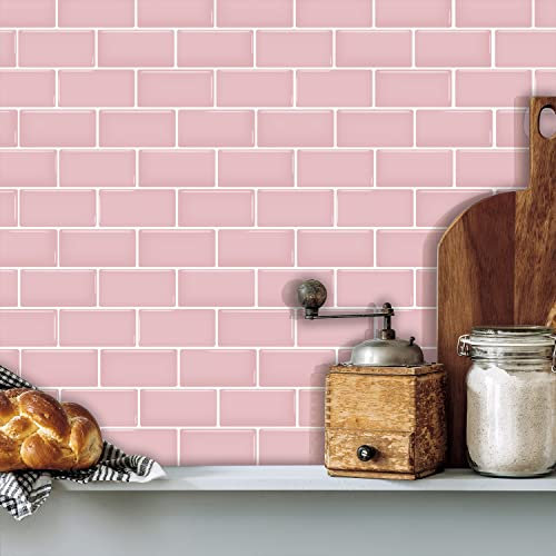 Funlife 5 feuilles de stickers 3D autocollants pour carrelage, autocollants muraux pour dosseret de cuisine, 30cmX13cm, rose