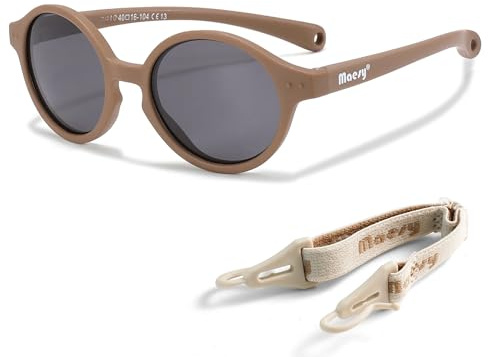Maesy Baby Sonnenbrille Polarisiert 400 UV400 0–2 Jahre, Noah | Flexibler Rahmen mit elastischem Band, Oval, Gläser Kat. 3