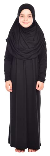 Prien Gebetskleidung Für Kinder, Mädchen Muslim Kleider, Lange Ärmel Abaya Mit Hijab, Islam Kleidung Frauen, Damen Muslimische Kleid Set, Gebetskleid Jilbab Khimar Ramadan (Schwarz)
