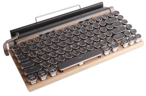 Sanpyl Teclado Retro para Máquina de Escribir, 83 Teclas, Teclado Mecánico Inalámbrico Bluetooth Vintage con Retroiluminación LED RGB, Teclados para Juegos con Interruptor Azul para