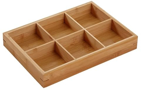 TOPINCN Sectional Wooden Trays, Divided Serving Trays Multi Compartments Serving Tray for Hot Pot Restaurants Sushi Plate for Dry Fruits and Candies (6 Compartments)