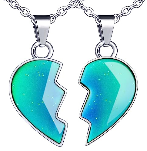 MicVivien 2 Stück Edelstahl Herz Farbwechsel Halskette Freundschaftskette Set für Mädchen Kinder Paare, Temperatur BFF Kette Damen Herz Anhänger Freundschaft Ketten Schmuck für Beste Freunde