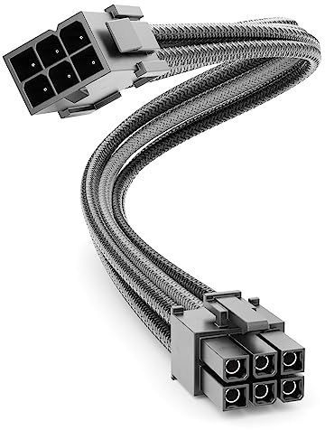 deleyCON 6 Pin PCI Express GPU Grafikkarte Strom Kabel Verlängerung 30cm - 18 AWG PSU PC Computer Netzteil Nylon Stromkabel Stromversorgung Stecker auf Buchse - Schwarz Grau