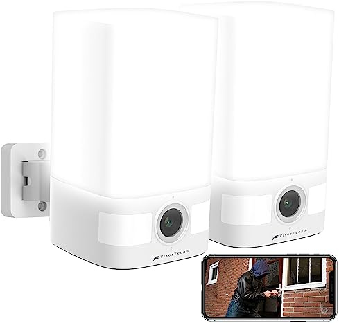 VisorTech 2K-IP-Überwachungskamera: 2er-Set 2K-Akku-Überwachungskamera, LED-Licht 600 lm, Alarm, WLAN, App (Überwachung Kamera außen Akku, Kamera Wand-Leuchte)