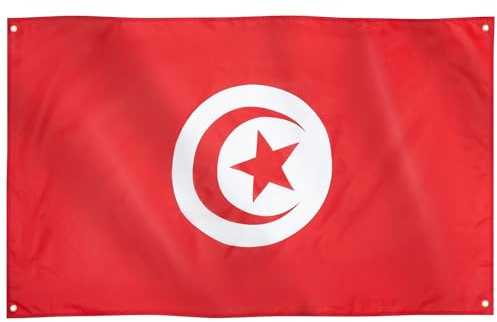 Runesol Drapeau de la Tunisie, 91x52cm, 3ft x 5ft, 4 Anneaux, Drapeau Tunisien, علم تونس, République de Tunisie Drapeaux, Drapeaux Premium, Intérieur, Extérieur, Jour de l'indépendance