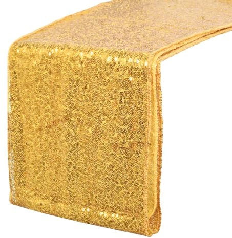 Tischläufer Pailletten Gold, 30 x 275 cm Tischband Tischläufer Glitzer, Dekoration für Hochzeit Geburtstag Weihnachten Baby Duschen Silvester Erntedankfest Bankett Party