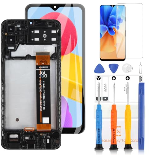 Écran LCD pour Samsung Galaxy M13 M135F Remplacement de l'écran LCD Écran Tactile Digitizer Assemblée Pièces de Réparation avec Outils (Noir avec Cadre)