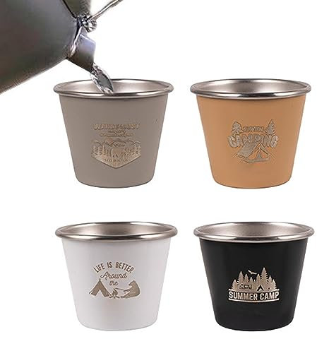 TONGFENG acero inoxidable – Taza duradera apilable portátil – Juego 4 vasos apilables duraderos, taza camping multicolor con bolsa almacenamiento para camping, pícnic, senderismo