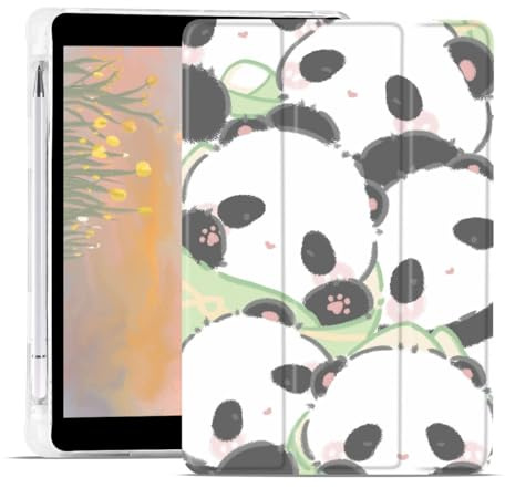 JOYLAND Niedliche Panda-Schutzhülle für iPad (A16) 11. Generation 2025 11 Zoll/iPad 10. Generation 2022 11 Zoll mit Stifthalter, transparent, TPU, faltbar, Smart-Ständer, automatische Wake