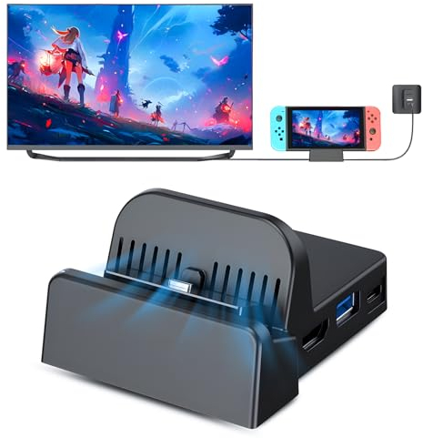 Station für Nintendo Switch/Switch OLED, Dock für Switch, TV Dock für Switch, Docking Station für Switch, Tragbarer Switch Ladestation, 4K HDMI TV Adapter mit USB 3.0, Type-C