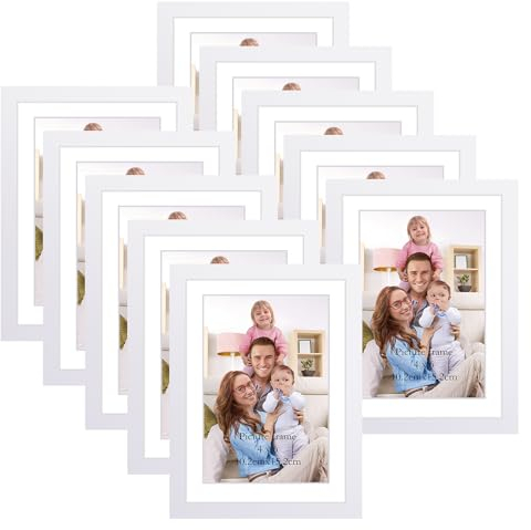 Giftgarden 10 Stück Bilderrahmen 10x15 cm mit Passepartout, Weiß Fotorahmen Collage Set für 13x18 cm Fotos Ohne Passepartout, Wand- oder Tischaufsteller