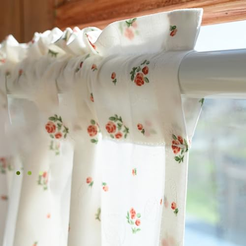 Scheibengardinen Baumwolle, Weiß Gardinen Fenstergardinen Blumen Bistrogardine, Landhausstil Küche Kurzgardinen, Fensterschal Kurzvorhang Für Küche Wohnzimmer Landhaus 1er Pack (B 140 x H 60 cm)