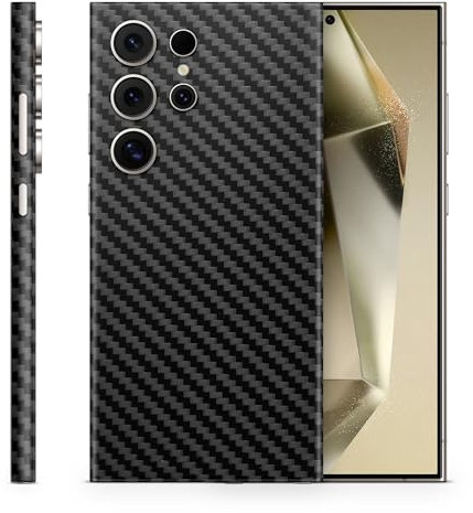 TF Skins Skin passend für Samsung Galaxy S24, S24 Plus, S24 Ultra. Aufkleber für die Rückseite und Seiten zum Schutz. (Carbon Schwarz, Galaxy S24 Ultra)