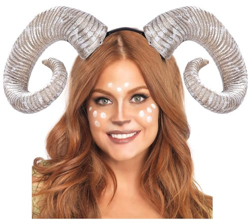 Satisyo Gothic Demon Horn Halloween Costume for Men Women Ram Sheep Headhand Hoop Cosplay Devil Horn Headwear Hair Band (White)