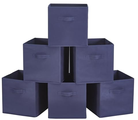 WEBEASY Foldable Storage Cube Basket Bin, Set of 6, 28 x 28 x 28 cm (Navy)
