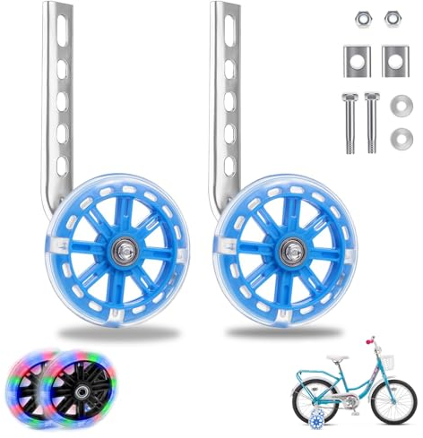 Herbst Fahrrad Stützräder Kinderfahrrad, 1 Paar Universal Stützrädern Einstellbare Hilfsräder, Bike Training Räder für 12 14 16 18 20 Zoll Kinderfahrrad(Blau)