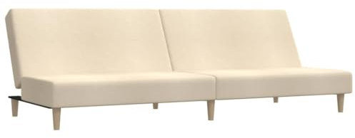 vidaXL Schlafsofa 2-Sitzer, Sofa mit Holzrahmen, Schlafcouch für Wohnzimmer Heimkino Büro, Couch Sofabett Tagesbett Gästebett, Creme Stoff