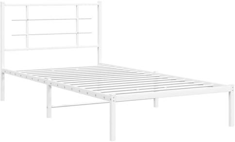 vidaXL Bettgestell mit Kopfteil Metall, Bett mit viel Stauraum, Bettrahmen mit Lattenrost Metallbeinen, Metallbett Gästebett Einzelbett, Weiß 100x200cm