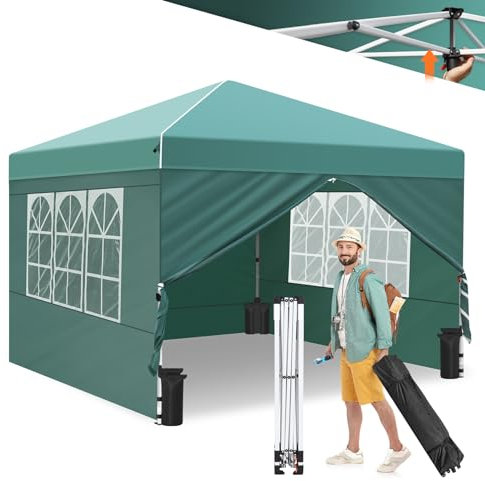 Ej.Victor Gazebo, One Push Pop up Gazebo with Sides 2.5m x 2.5m and Wheeled Bag, Heavy Duty Gazebo Waterproof & Sunproof, Perfect for Garden, Party,Camping, Hot Tub Green
