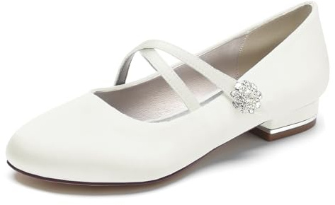 Hochzeit Damen Geschlossene Zehen Bridal Brautschuhe Elegant Blockabsatz Pumps Damen