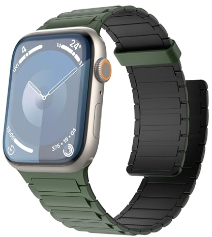 TiMOVO Cinturino Magnetico Compatibile con Apple Watch 42/44/45/46/49mm, Cinturino Sportivo di Ricambio con forte Magnete per iWatch Ultra 2 Ultra SE2 SE Serie 10 9 8 7 6 5 4 3 2 1,Verde Esercito/Nero