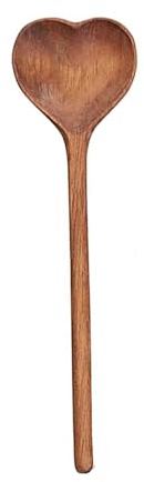 fxwtich Thick Handle Wooden Spoon Utensils,Heat Resistance Long Handle Anti-Crack Dishwasher Safe Heart-shaped Serving Spoon Kitchen Gadget Wooden Color