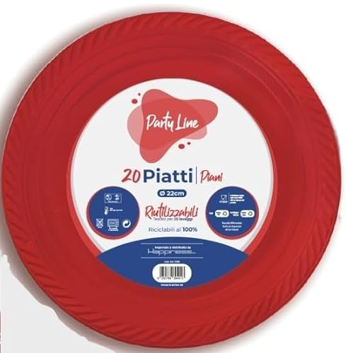 20 Piatti ROSSO in plastica riutilizzabile - piatto tondo 22cm - Riciclabili al 100% - per feste party natale capodanno ecc.