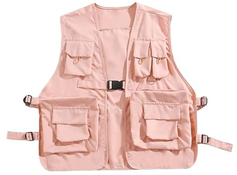 Perfeclan Gilet Utilitaire Gilet de pêche Gilet Cargo léger vêtements d'extérieur pour Hommes Femmes Adultes Sports de Plein air randonnée Photographie, Rose, m