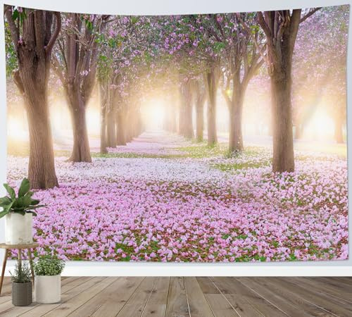 LB Tapisserie Murale Rose Floral Tenture Murale Arbre à fleurs avec soleil Couverture Murales Paysage de nature printanière Tapisseries Decoration pour Maison Salon Chambre Dortoir,235x180cm