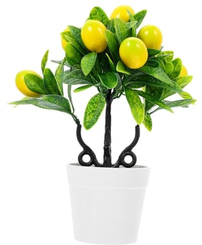 Cabilock Pianta artificiale di limone in vaso realistica verde finta decorazione da scrivania per interni realistico albero di limone bonsai decorativo per ufficio pianta finta facile da mantenere