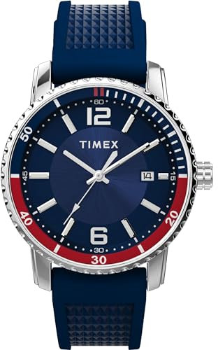 Timex Herren-Armbanduhr, Dress Watch, 41 mm, blaues Silikonarmband, blaues Zifferblatt, Edelstahlgehäuse TW2W60500