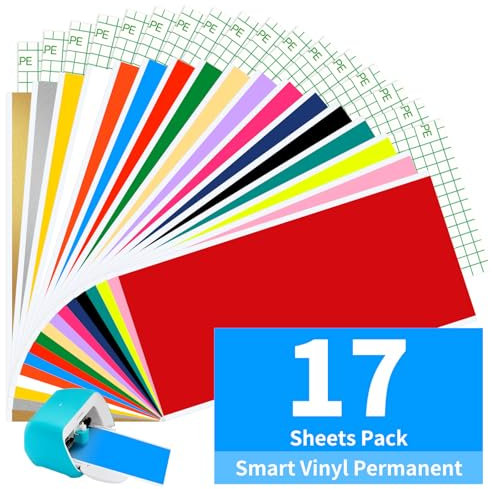 17Farbe Smart Vinyl Permanent für Cricut Joy, 14X30.5 CM Smart Adhesive Vinyl, Vinyl Plotter Film, Plotterfolie Selbstklebend für DIY Tassen, Autos, Banner, Dekoration…