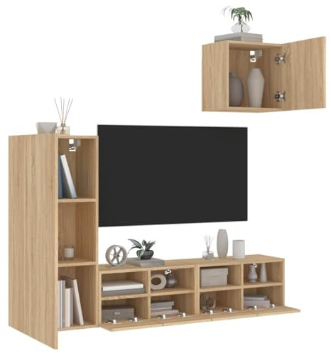 qohoio 4-TLG. Wohnwand Wohnzimmerschrank MöBel Wohnzimmer TV Wohnwand Wandschrank Sonoma-Eiche Holzwerkstoff - 3216502