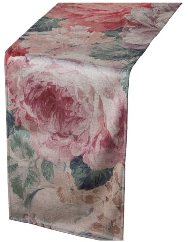 Alexandra House Living Tischläufer, Rosa, Textil, 180 x 30 cm, Samt, Blumenmuster