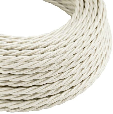 LEDSone Ivory 16ft Vintage 2 Core Twisted Cable Fabric Cloth Covered Electrical Wire, 5m 2 Conductors 18 Gauge Textile Electric Cable Wire Coated in Vintage Fabric for Lighting DIY Projects (Ivory)