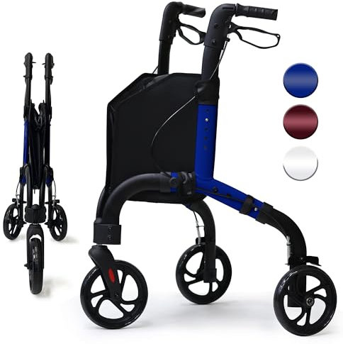 Retaoldth Premium Rollator mit 3 Rädern für Senioren, leichter faltbarer Dreirad-Rollator mit Aufbewahrungstasche, Mobilitätshilfe in Blau