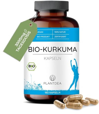 Bio Kurkuma Kapseln I 3000mg Tagesdosis I hochdosierte 180 Kurkuma-Kapseln I laborgeprüft I Bio Kurkuma Pulver I veganes Kurkuma-Präparat I Ohne Zusätze I PlantDEA