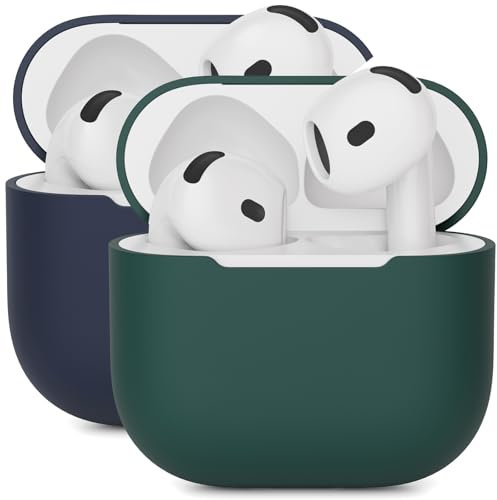 2PCS Mocarheri Silicone Case Cover Compatible for AirPods 4th Generation Case (2024), Protective Silicone Case for AirPods 4, Ultra-Thin,Soft Silicone Shockproof Case, Dark Green/Dark Blue