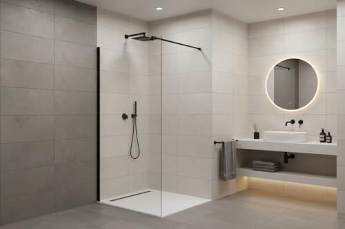 Walk in Shower Enclosure Black Trim 8mm Tempered Safety Glass Wetroom Shower Screen Panel (1100mm Screen Only)