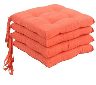 Corredocasa Set di 4 Cuscini per Sedia con Lacci a 4 Punti, Imbottiti e Rivestiti in PoliCotone - Design Confortevole, Made in Italy, Coprisedie in Diversi Colori per Cucina Casa (Arancione)