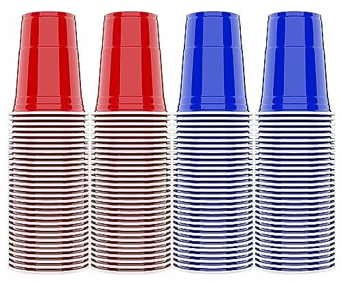 AOLUXLM 100 Plastikbecher Set +10 Ball, Red Cups 473ml 16oz Becher, Mehrwegbecher Partybecher für Geburtstagsfeier Party, Hochzeit im Freien, Camping, Hochzeit