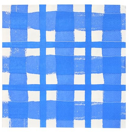 Talking Tables 20 x Blue Gingham Disposable Napkins, Recycled Checkered Paper Serviettes for Picnics & Al Fresco Summer Dining Eco-Friendly for Birthday Easter, Weddings, BBQ, Decoupage 3ply 33cm