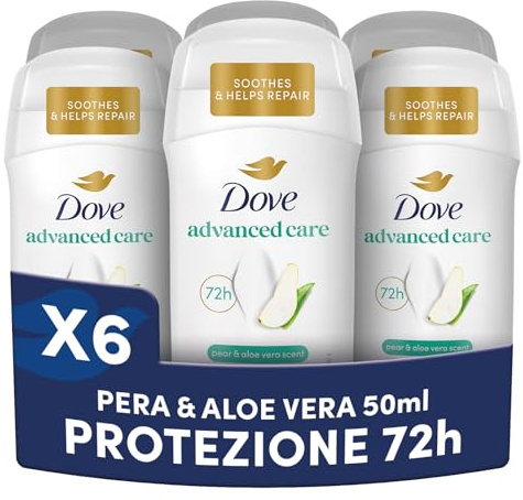 Dove Deodorante Stick Go Fresh Pera e Aloe Vera, Deodorante Antitraspirante, Protezione Fino a 72 Ore, con Pro-Ceramide Technology e Ingredienti Idratanti, Deodorante Uomo e Donna, 6 Pezzi da 50ml