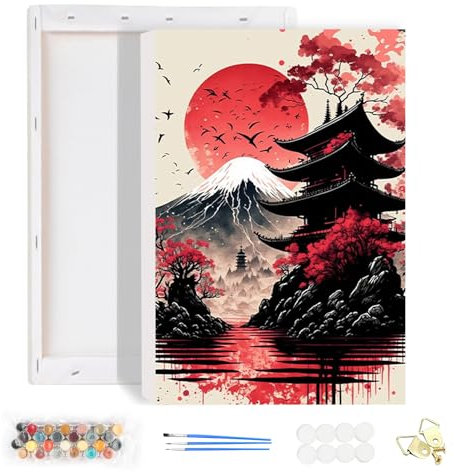 HEIBAGO Malen nach Zahlen für Erwachsene Mit Rahmen, DIY Japanische Architektur Malen nach Zahlen Kits für Anfänger, Ölmalerei Kunst Handwerk Bilder für Wanddekoration 20x30cm