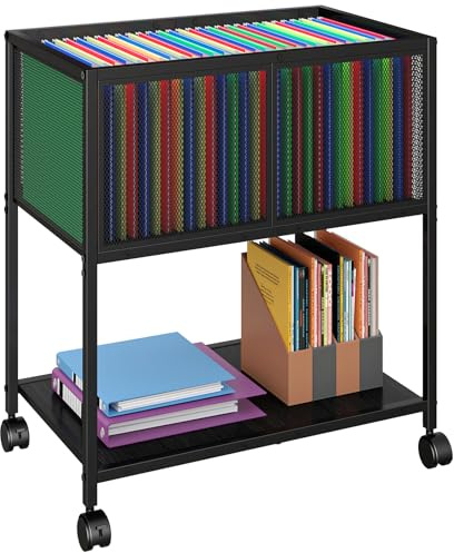 Sbanmao Rolling File Cart, Mobile File Cabinet with Wheels Hanging Files, Metal Hanging File Folder Cart File Organizer Fit Letter Size for Home Office, Black (Patent Pending)
