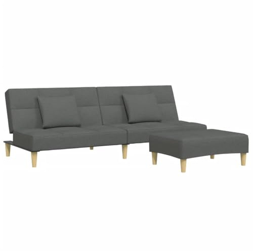 vidaXL Schlafsofa 2 Sitzer mit Fußhocker, Bettsofa mit Holzrahmen, Tagesbett für Wohnzimmer, Schlafcouch Klappsofa, Modern, Dunkelgrau Stoff
