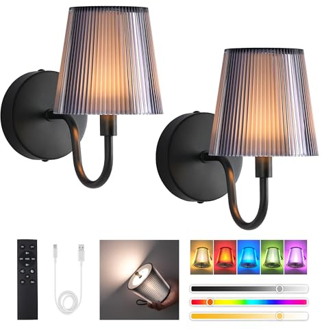LuminexDesigns Wall Lights, Rechargeable Wall Lights for Living Room, RGB & 3 Colour Temperatures, Dimmable Wireless Picture Lights for Wall, Touch Light with Remote, for Stair Hallway-2Packs